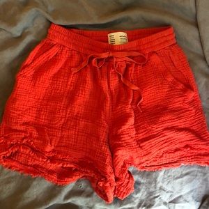 Orange cotton crinkle gauze shorts